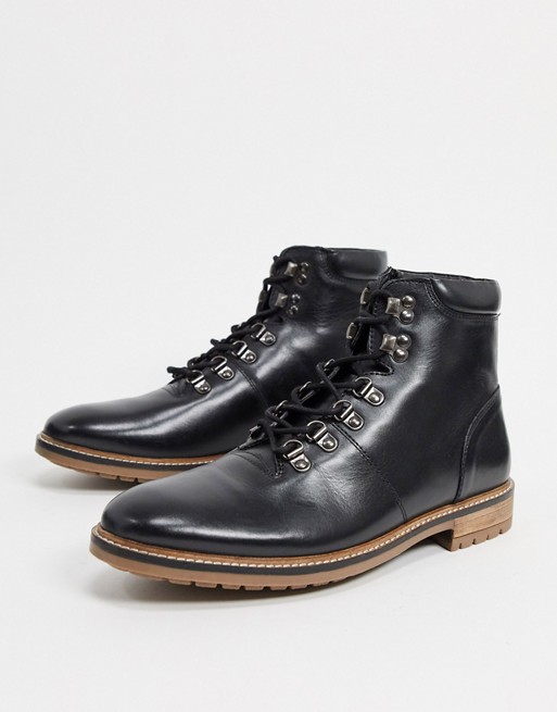 Silver Street chunky lace up hiker boots in black leather