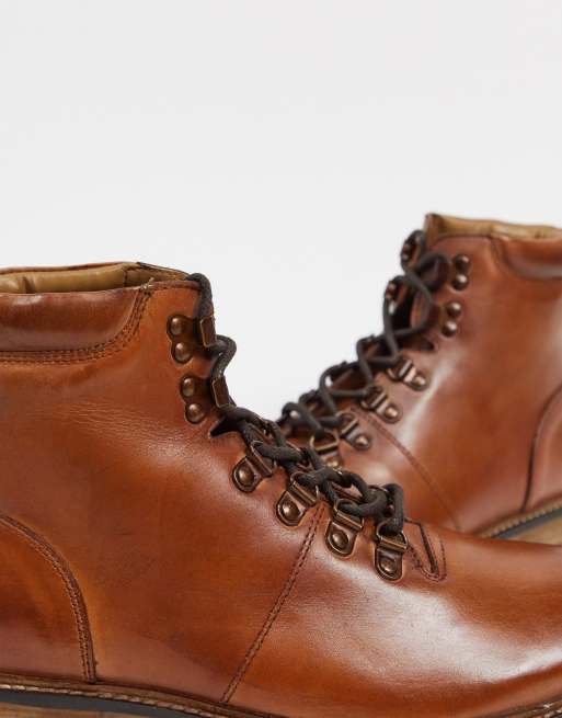 Silver Street chunky lace up hiker boots in tan leather