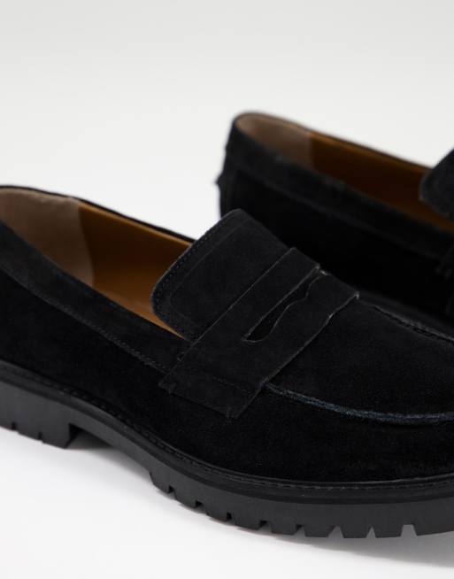 Silver Street chunky penny loafers black suede