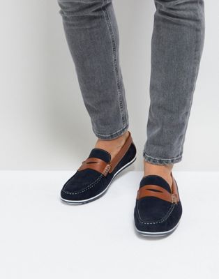 Silver Street - Contrasterende loafers in marineblauw