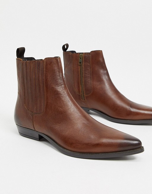 Silver Street cuban heel western boots in tan leather