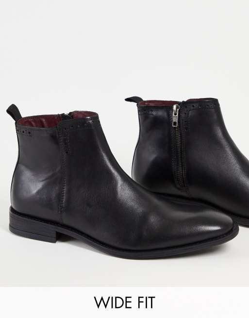 Silver Street flat boots with inside zip in black leather ASOS