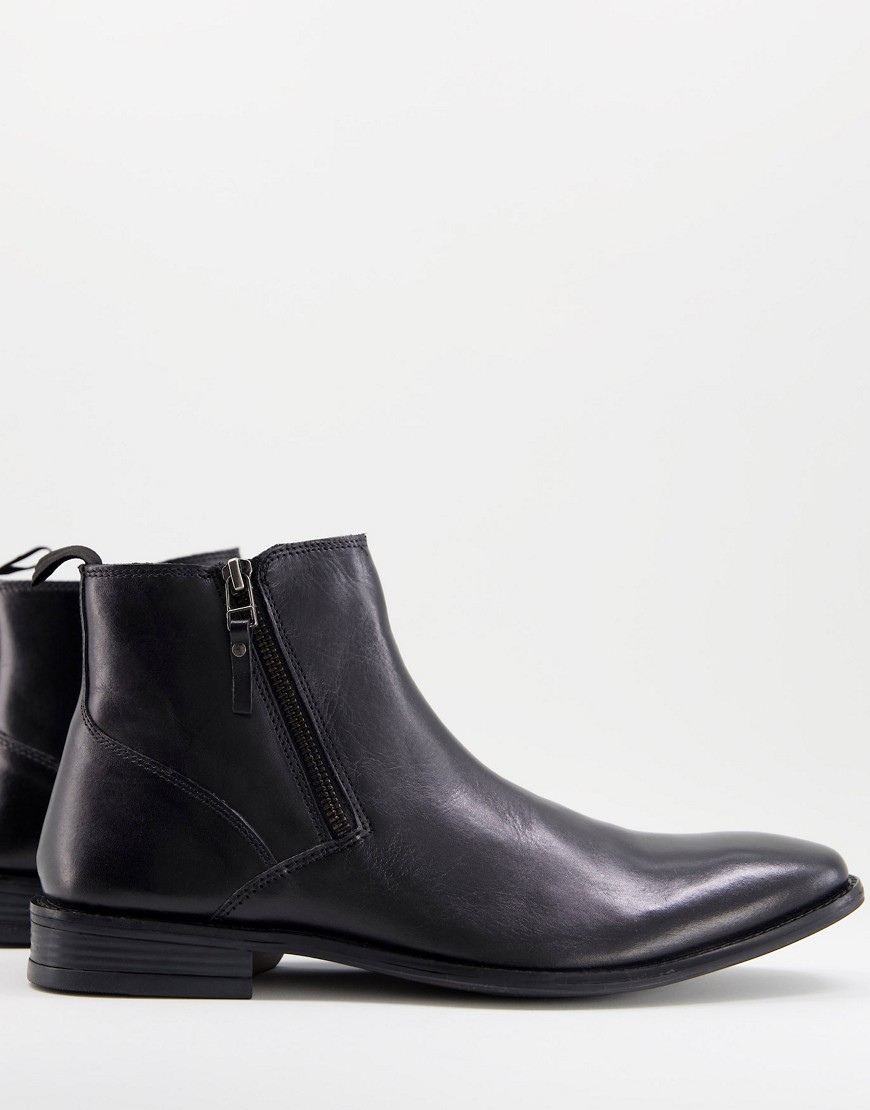 Silver Street flat side zip ankle boots in black leather