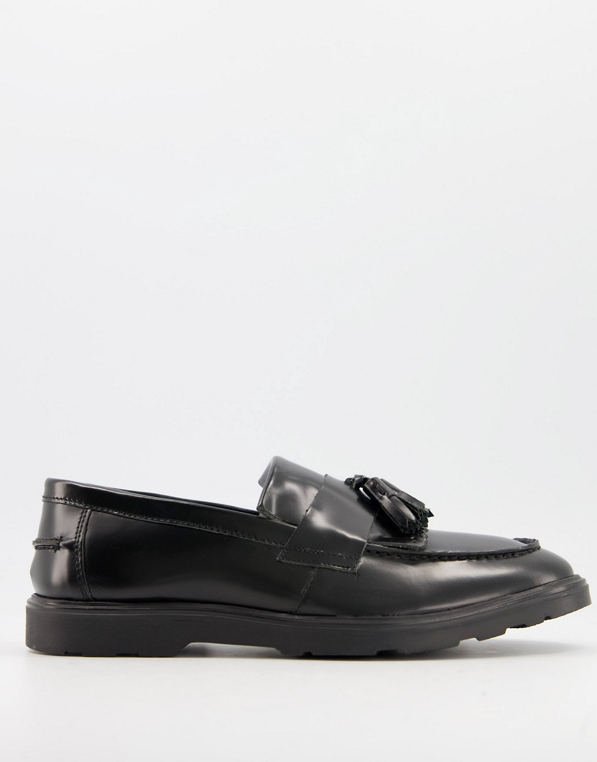 Silver Street fringe chunky loafers in black box leather