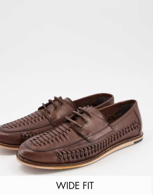 Silver Street – Gewebte Schnürschuhe aus braunem Leder, weite Passform