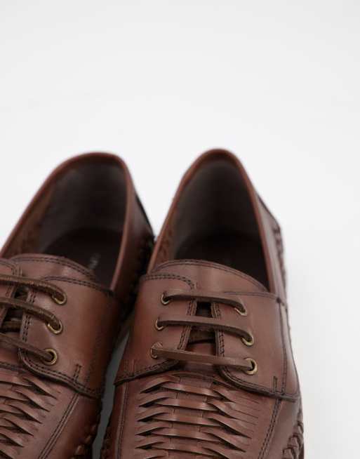 Silver Street - Geweven leren veterschoenen met brede pasvorm in bruin, 3 van 4