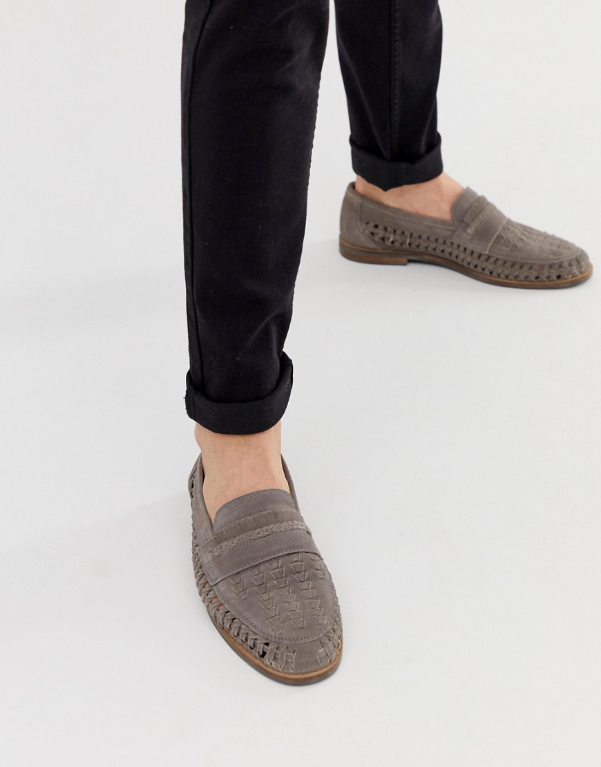 Silver Street – Grå, vävda loafers i läder