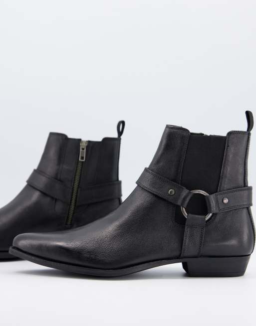 Silver Street harness Western boots in black leather ASOS