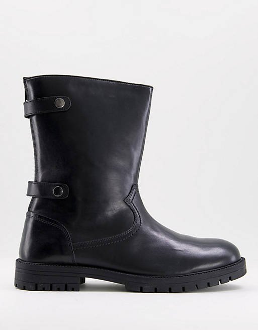 Silver Street high calf boots in black leather | ASOS