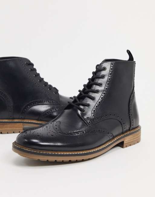 Silver Street lace up brogue boots in black leather | ASOS