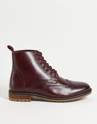 Silver Street lace up brogue boots in burgundy leather