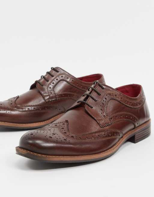 Silver Street lace-up brogues with contrast sole in brown leather | ASOS