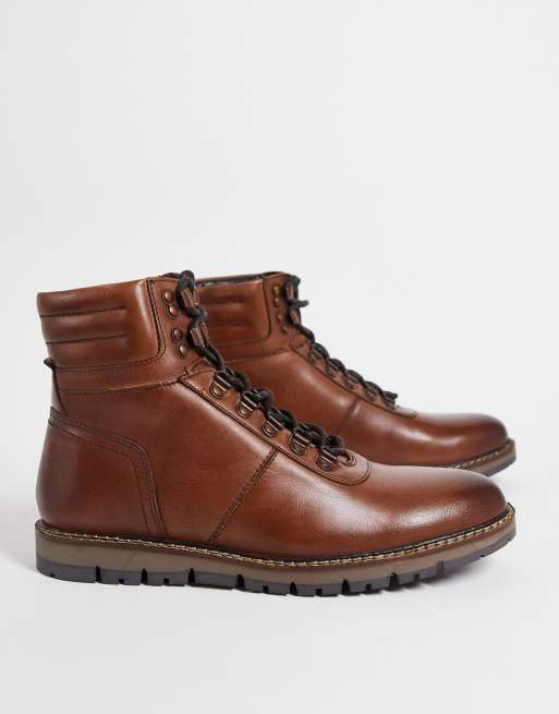 Silver Street leather hiker boots in brown with suede collar | ASOS