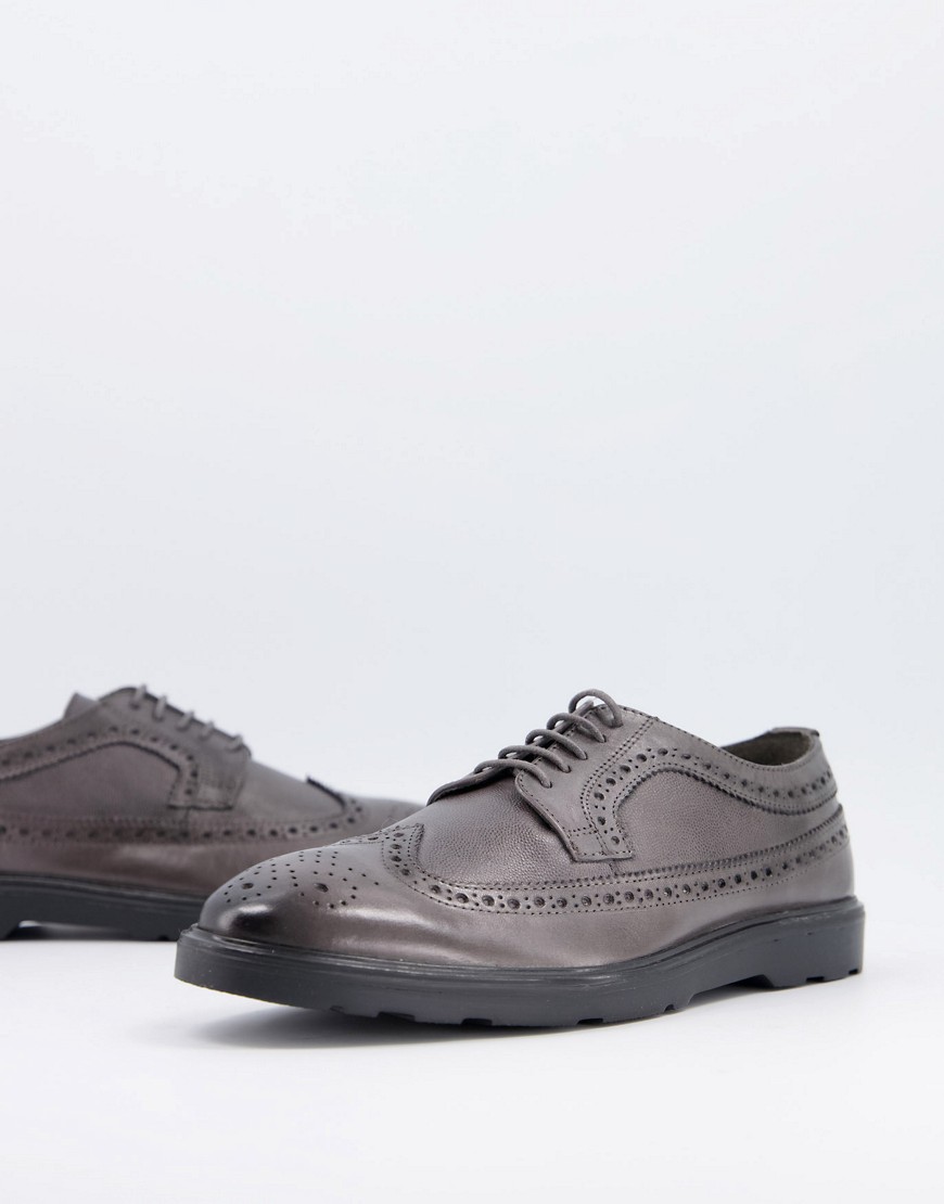 Silver Street leather lace up brogue shoes in gray-Grey