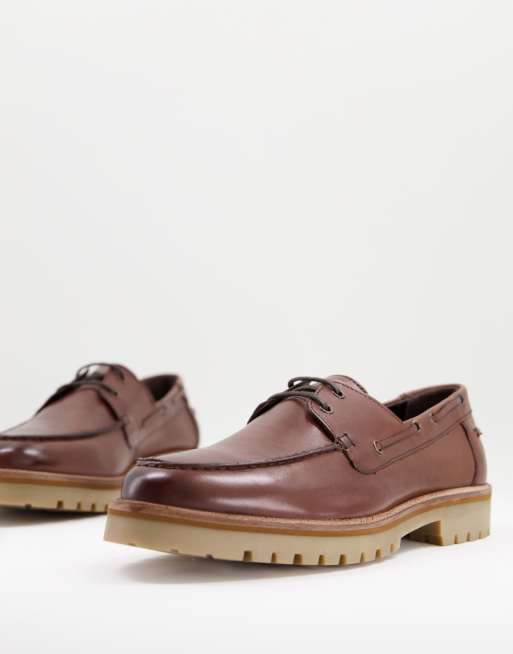 Silver Street - Leren bootschoenen met dikke zool in bruin