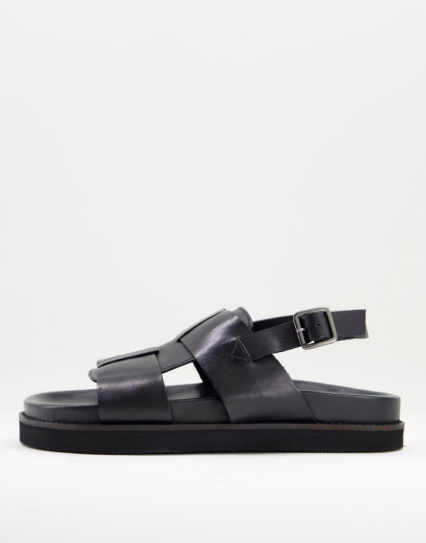Silver Street premium chunky caged sandals in black leather