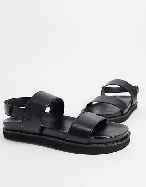 Silver Street premium chunky two part sandals in black leather