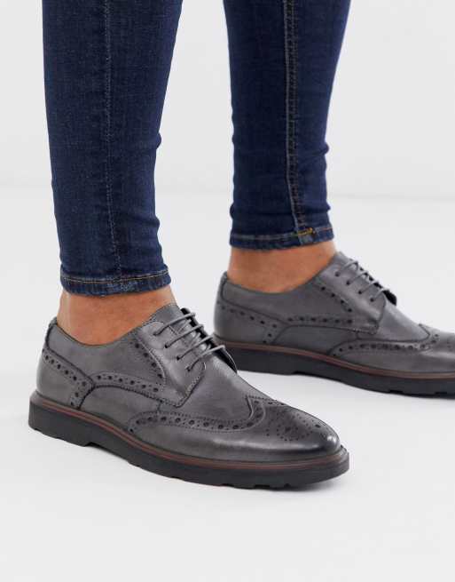 Silver Street - Scarpe brogue grigie in pelle con suola spessa