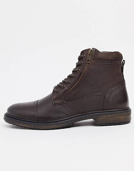 Silver Street side zip lace-up leather boots in brown | ASOS