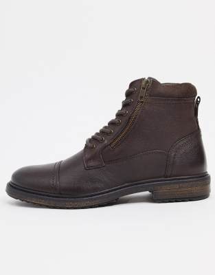 Silver Street side zip lace up leather boots in brown | ASOS