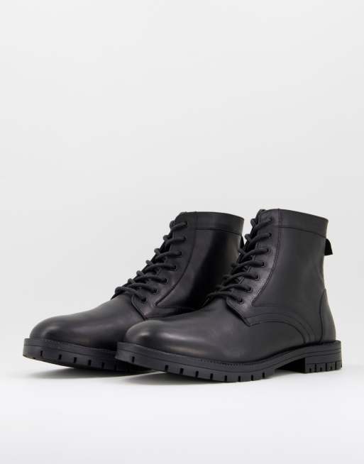 Silver Street – Svarta, grova boots i läder med snörning