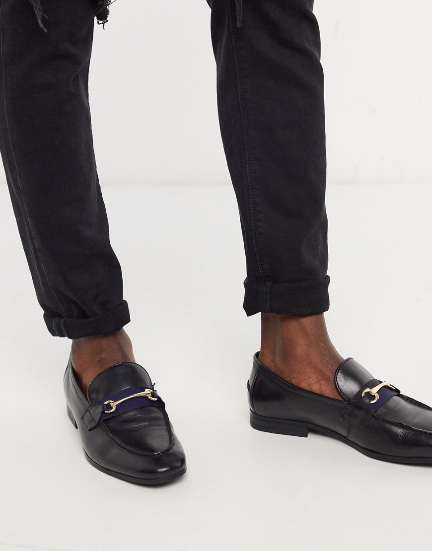 Silver Street – Svarta loafers i läder med metalldetalj
