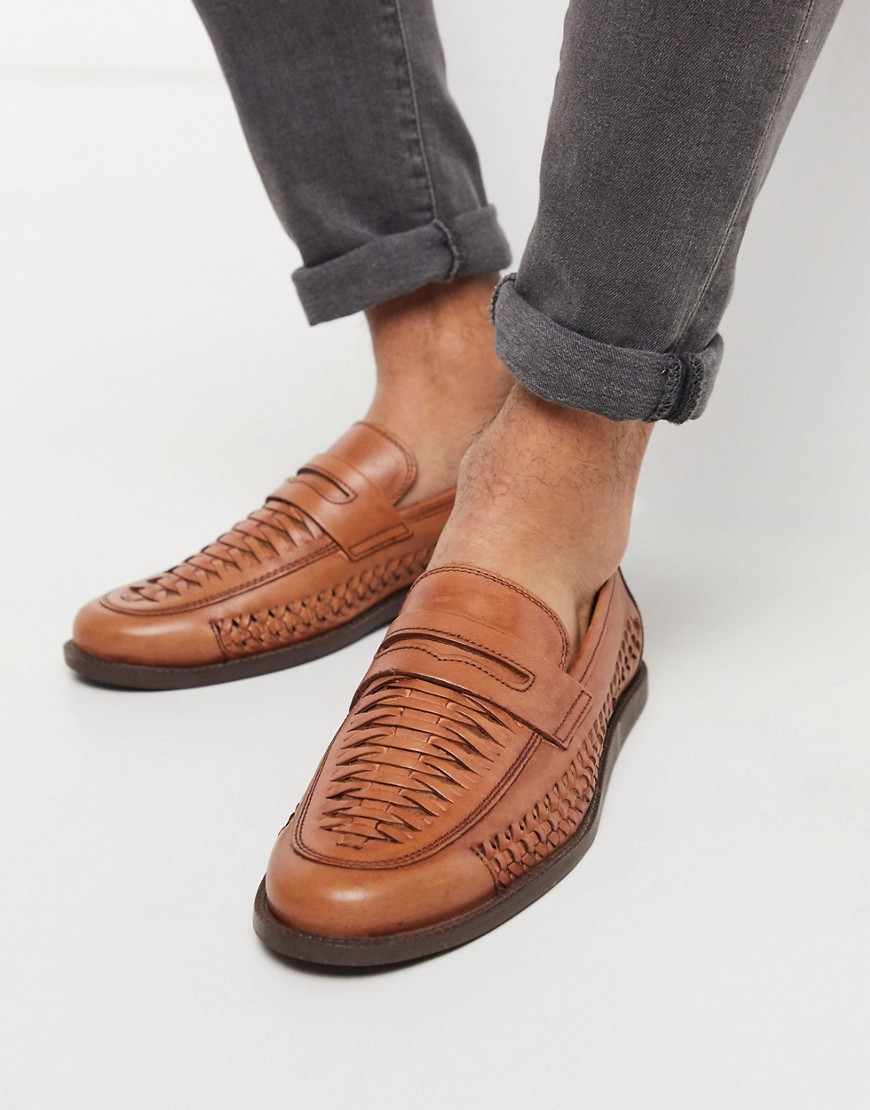 Silver Street – Tanfärgade vävda loafers i läder-Guldbrun