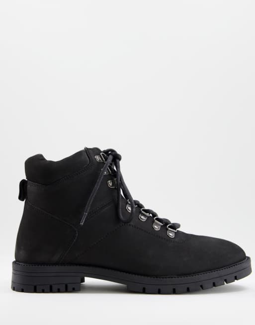 Silver Street – Wanderstiefel aus schwarzem Leder mit dicker Sohle