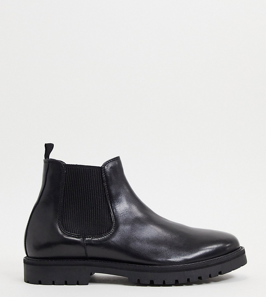 Silver Street wide fit chunky chelsea boots in black leather
