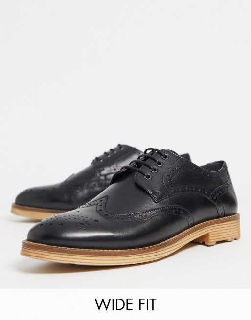 Silver Street wide fit curtis lace up brogue in black leather