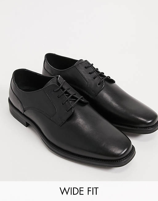 Silver Street wide fit derby leather lace up shoes in black