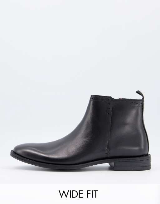 Silver Street wide fit flat boots with inside zip in black leather