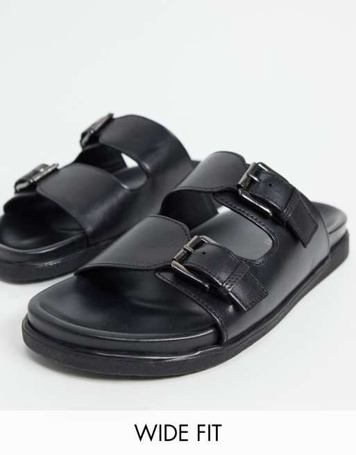 double buckle strap footbed sandals