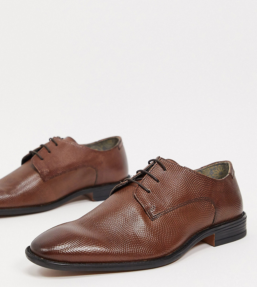 Silver Street wide fit leather lace up derby shoes in brown lizard