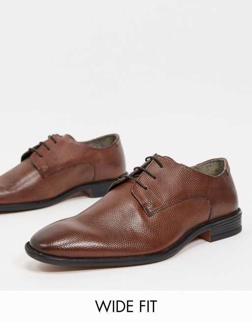 Silver Street wide fit leather lace up derby shoes in brown lizard