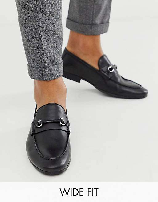 Silver Street wide fit leather metal bar loafer in black | ASOS