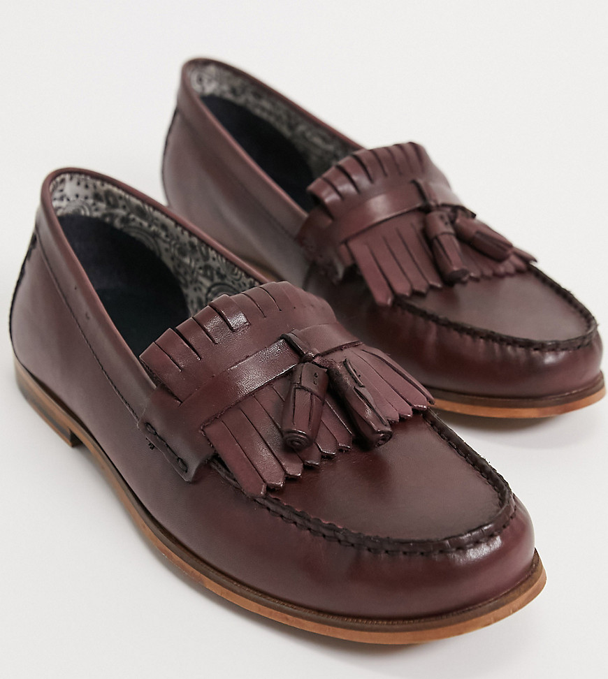 Silver Street Wide Fit leather tassel loafer in burgundy-Red