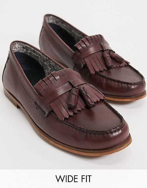 Silver Street Wide Fit leather tassel loafer in burgundy