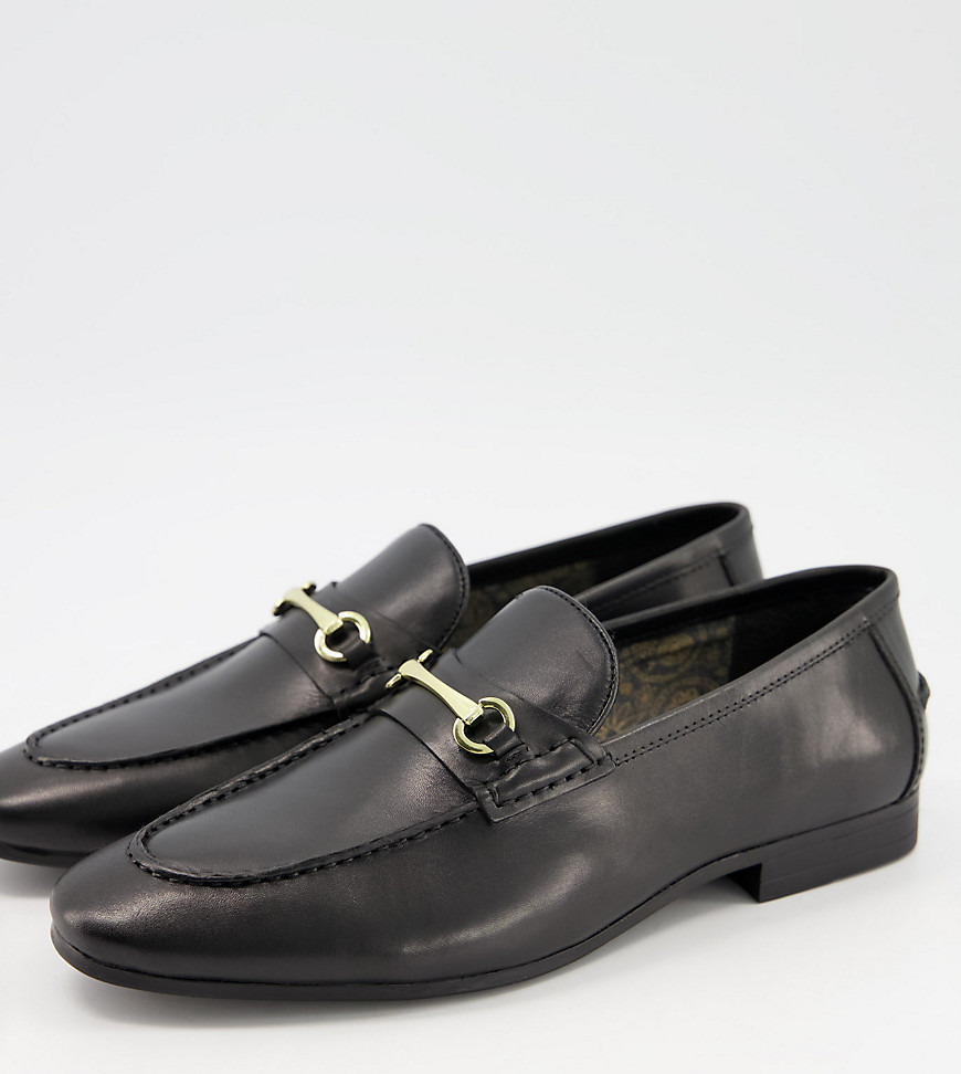 Silver Street wide fit metal trim loafers in black leather
