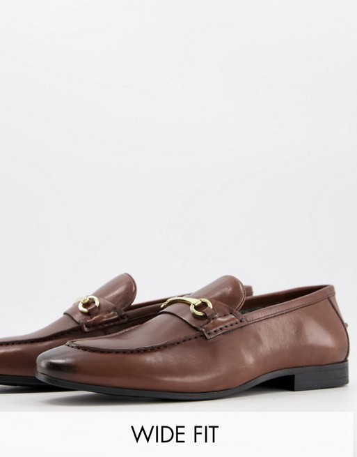 Silver Street wide fit metal trim loafers in brown leather