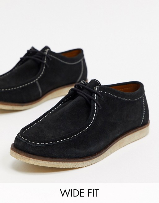 Silver Street wide fit suede shoes in black suede