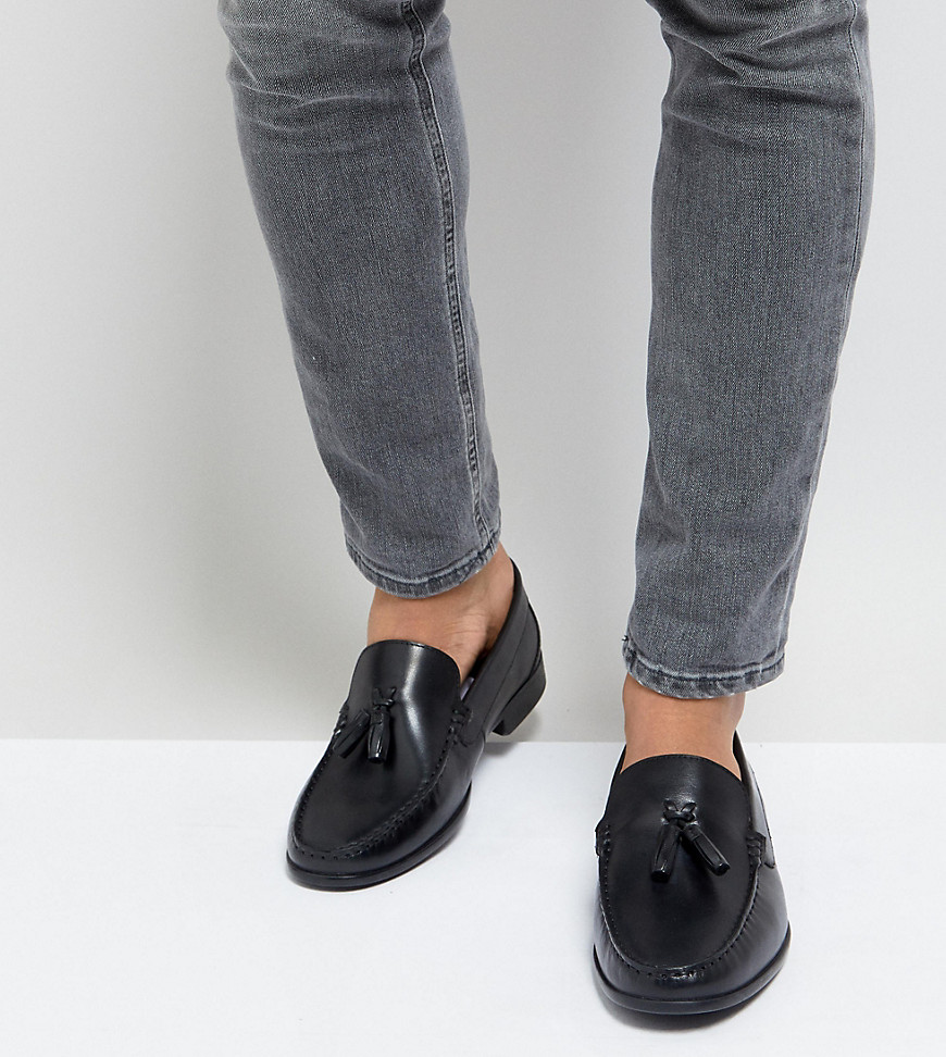 Silver Street – Wide Fit – Svart loafers i skinn med bred passform och tofs