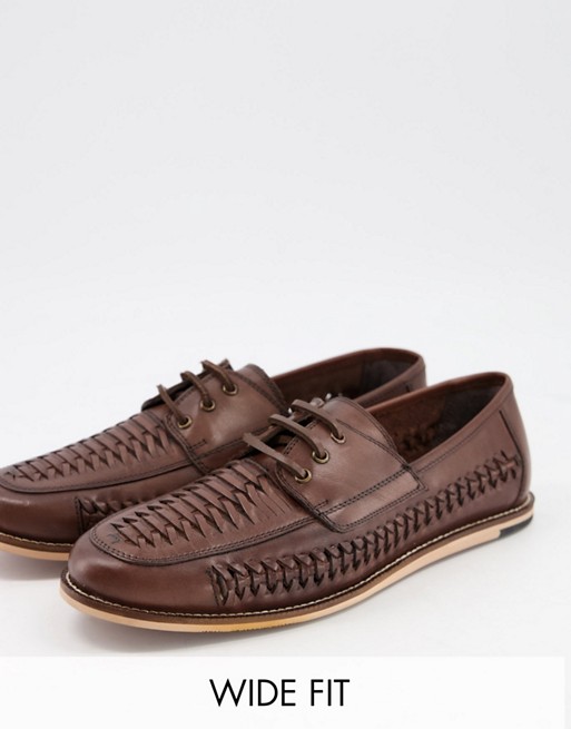 Silver Street wide fit woven leather lace up shoes in brown leather