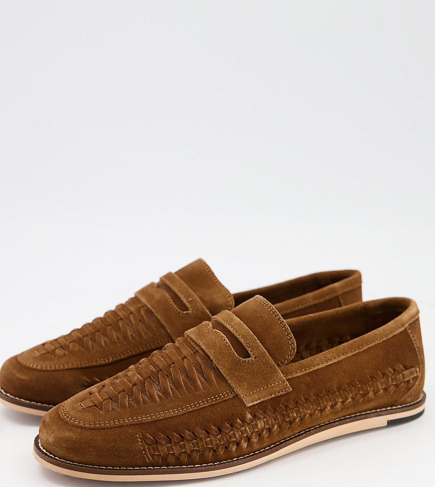 Silver Street wide fit woven suede loafers in tan-Brown