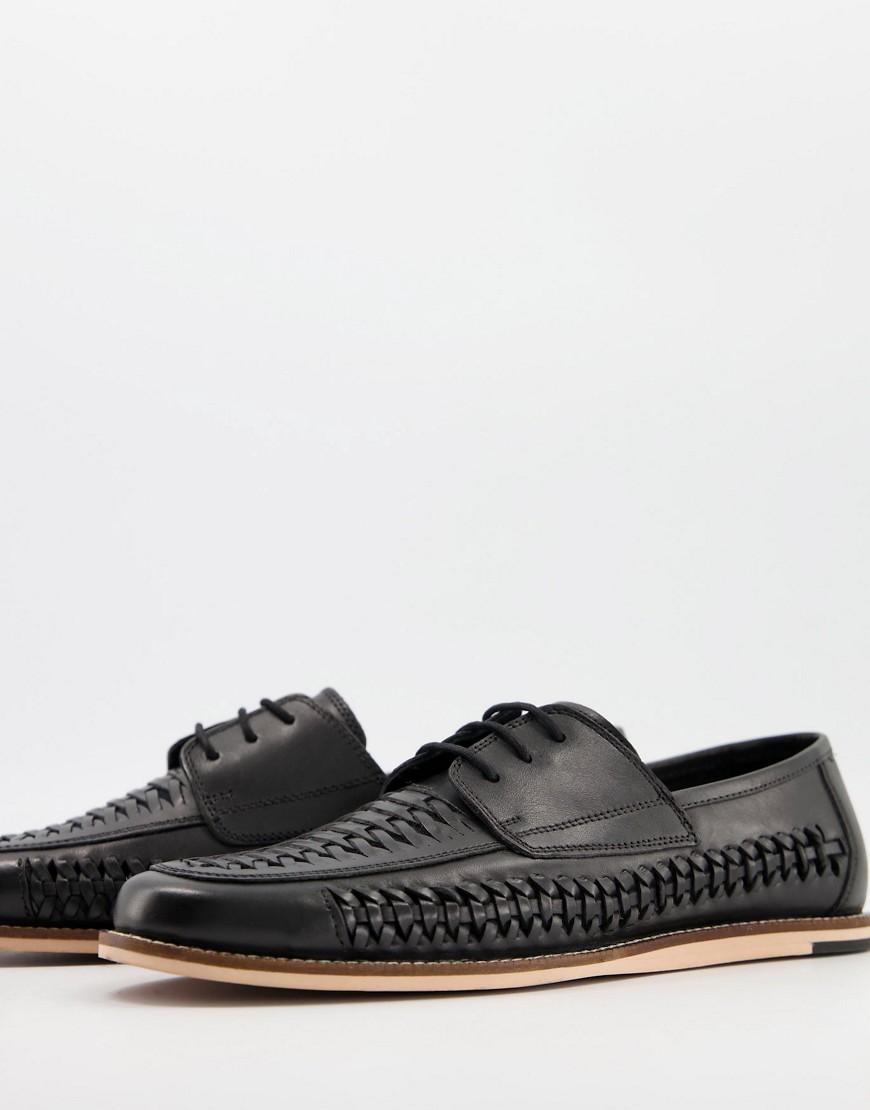 Silver Street woven leather lace up shoes in black leather
