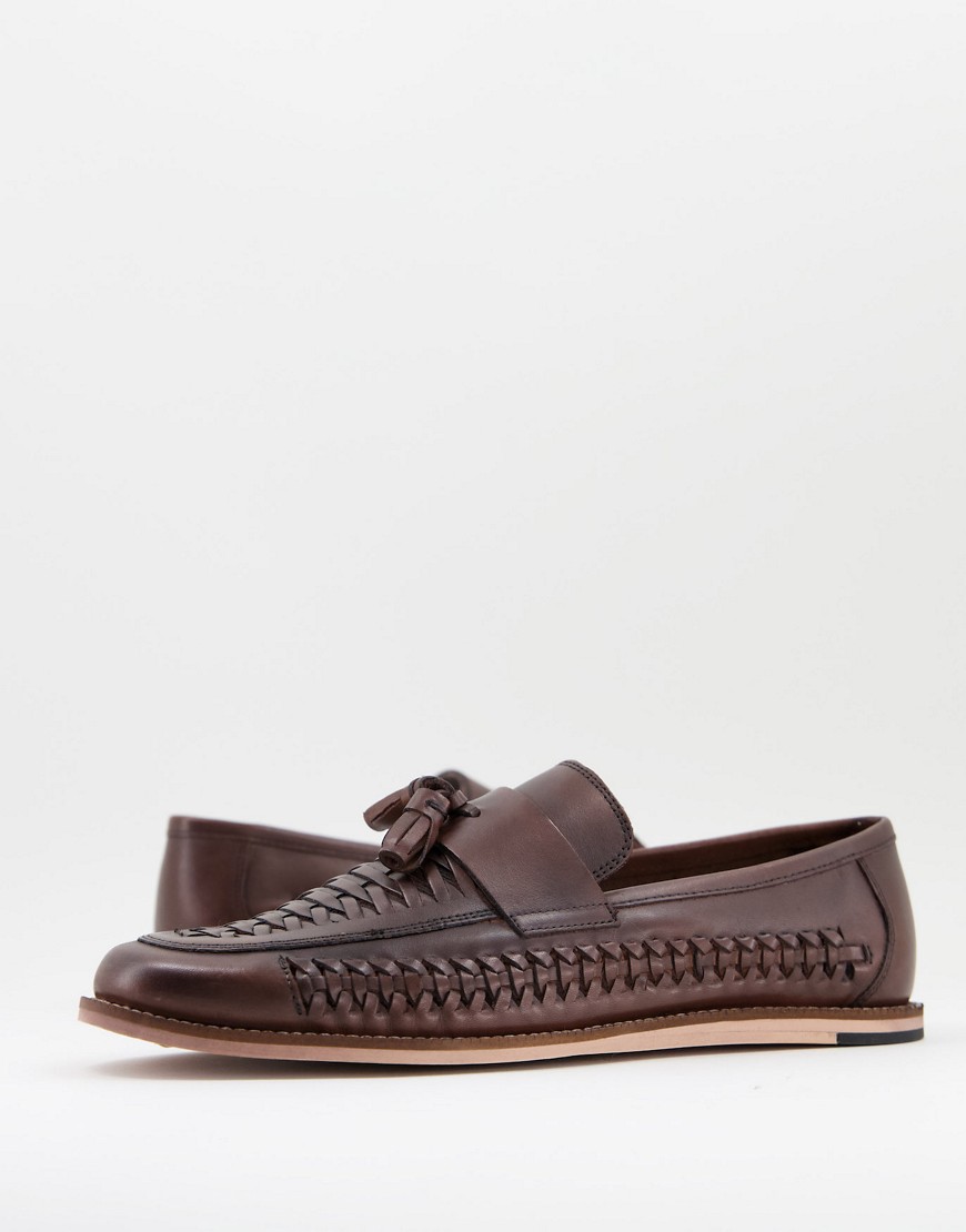 Silver Street woven leather tassel loafers in brown