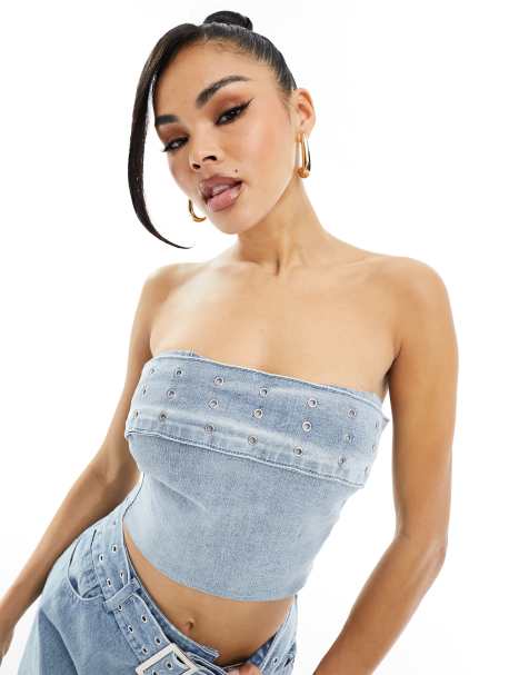 Wsnld Bandeau Strapless Crop top Intimates Ruffle Cropped Shirts Tube top  Mujer : : Clothing, Shoes & Accessories