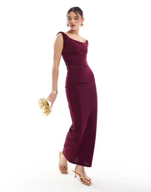 SIMMI - Blommefarvet stram bodycon-maxikjole med cami-stropper og snoet stop 