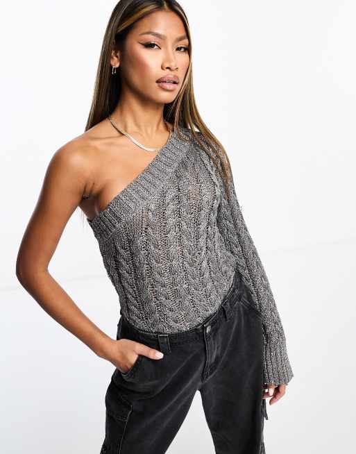 Simmi Body monospalla in maglia metallizzata lavorata a trecce