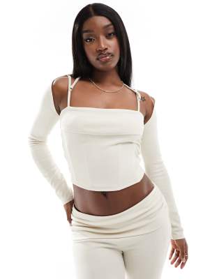 Simmi bolero corset fine knit top co-ord in cream-Neutral